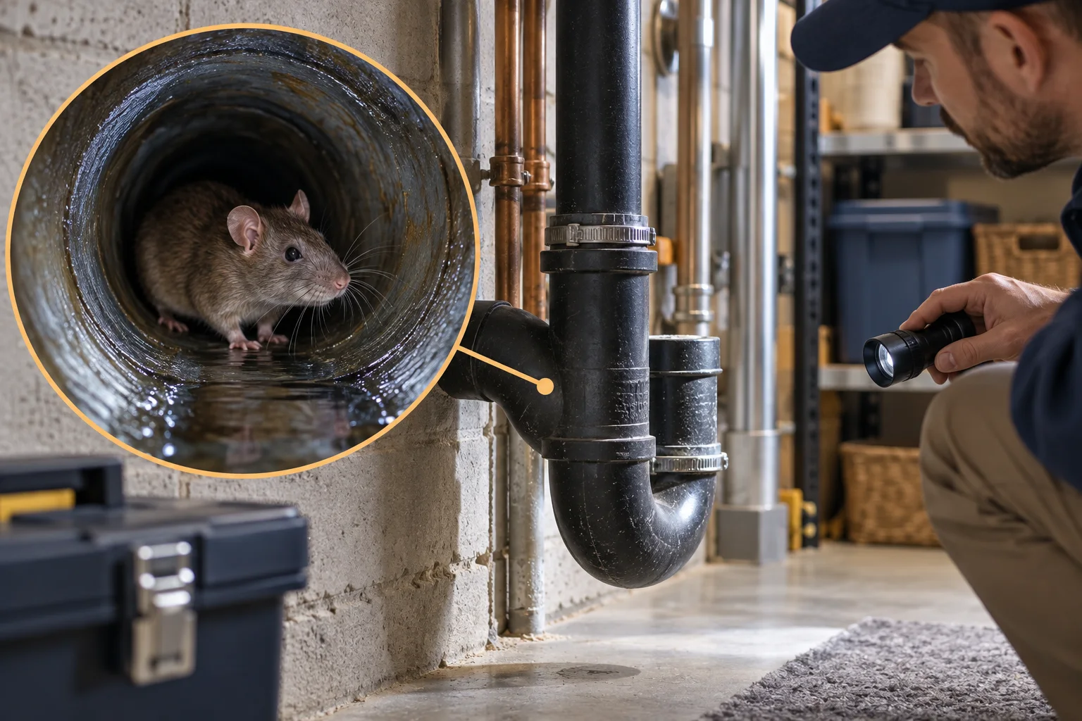 AI-generated illustration for Plumbing Defects That Can Become Rodent Access Routes